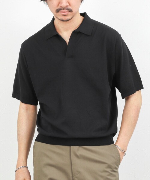 NOLLEY’S（ノーリーズ）の「ウォッシャブル 強撚シルクコットン 成型スキッパーニットポロ 26SS（ニット/セーター・メンズ・パープル/モカ/オレンジ/ブラック・L/M/S）」の2枚目の写真