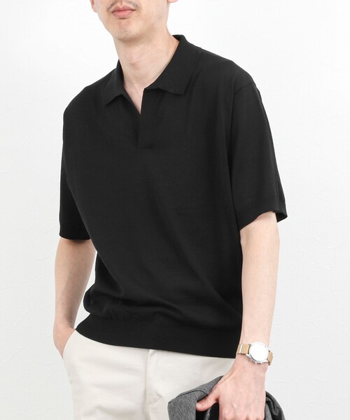 NOLLEY’S（ノーリーズ）の「ウォッシャブル 強撚シルクコットン 成型スキッパーニットポロ 26SS（ニット/セーター・メンズ・パープル/モカ/オレンジ/ブラック・L/M/S）」の9枚目の写真