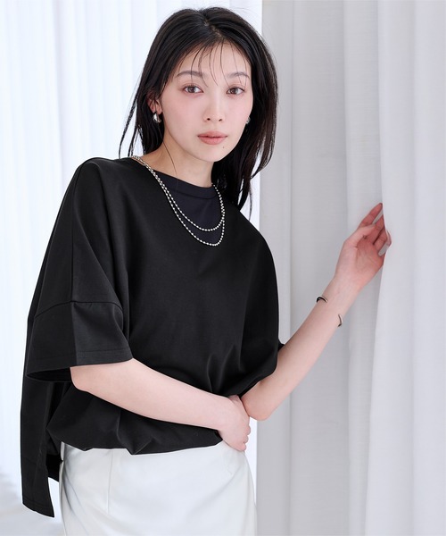 UR'S(ユアーズ)の「【接触冷感】エコオーバーTee(Tシャツ/カットソー・レディース・オフホワイト/ブラック/チャコール・L/M/S)」の3枚目の写真