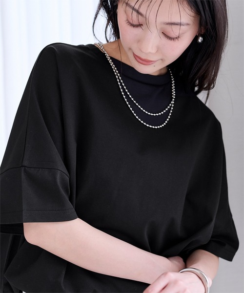 UR'S(ユアーズ)の「【接触冷感】エコオーバーTee(Tシャツ/カットソー・レディース・オフホワイト/ブラック/チャコール・L/M/S)」の6枚目の写真