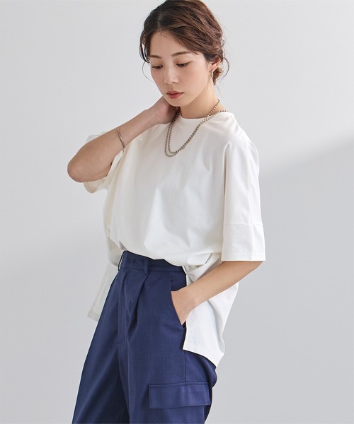 UR'S(ユアーズ)の「【接触冷感】エコオーバーTee(Tシャツ/カットソー・レディース・オフホワイト/ブラック/チャコール・L/M/S)」の19枚目の写真