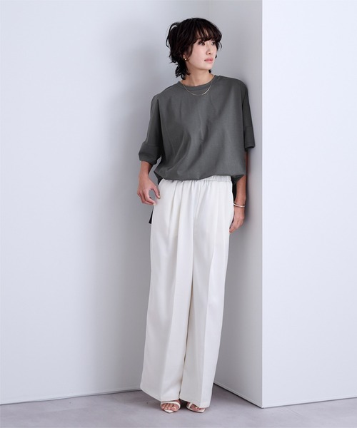 UR'S(ユアーズ)の「【接触冷感】エコオーバーTee(Tシャツ/カットソー・レディース・オフホワイト/ブラック/チャコール・L/M/S)」の7枚目の写真