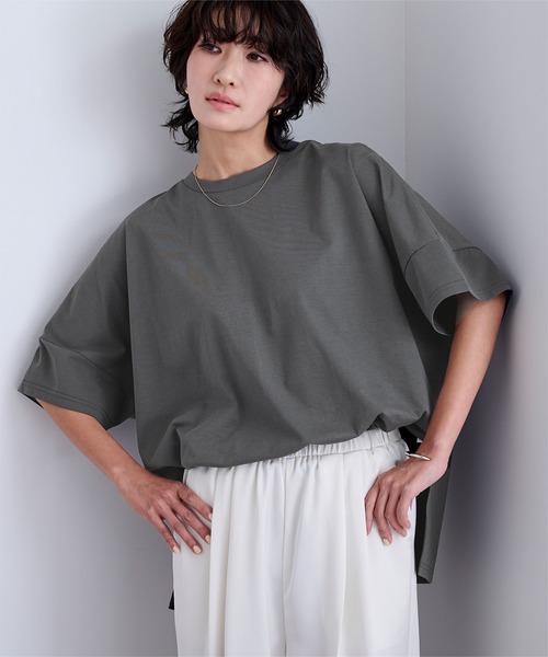 UR'S(ユアーズ)の「【接触冷感】エコオーバーTee(Tシャツ/カットソー・レディース・オフホワイト/ブラック/チャコール・L/M/S)」の8枚目の写真