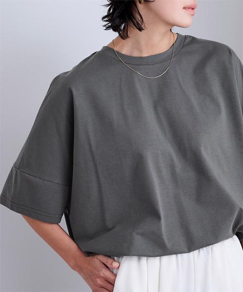 UR'S(ユアーズ)の「【接触冷感】エコオーバーTee(Tシャツ/カットソー・レディース・オフホワイト/ブラック/チャコール・L/M/S)」の10枚目の写真