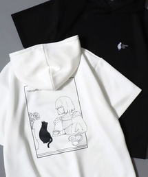 “TASOGARE GIRL&CAT” Cool-Touch Ponte Graphic Hooded Tee / 接触冷感 ポンチ “タソネコ” グラフィック半袖Tパーカー レディース メンズ ユニセックス トップスメンズ