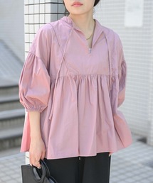 【indian Cotton Collection】インド綿ネックリボン切替ブラウス