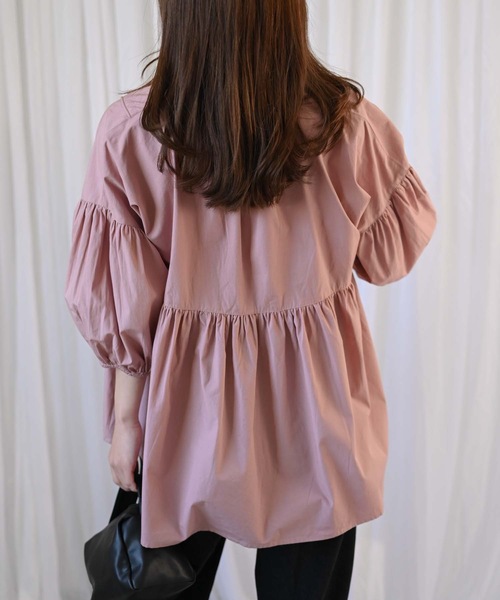 &HALF(アンドハーフ)の「【indian Cotton Collection】インド綿ネックリボン切替ブラウス(シャツ/ブラウス・レディース・ブラック/ライトブルー/ピンク/オフホワイト・M)」の15枚目の写真