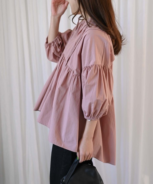 &HALF(アンドハーフ)の「【indian Cotton Collection】インド綿ネックリボン切替ブラウス(シャツ/ブラウス・レディース・ブラック/ライトブルー/ピンク/オフホワイト・M)」の17枚目の写真