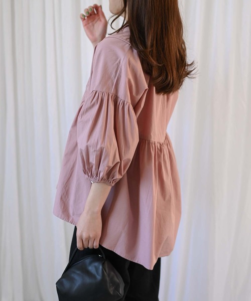 &HALF(アンドハーフ)の「【indian Cotton Collection】インド綿ネックリボン切替ブラウス(シャツ/ブラウス・レディース・ブラック/ライトブルー/ピンク/オフホワイト・M)」の18枚目の写真