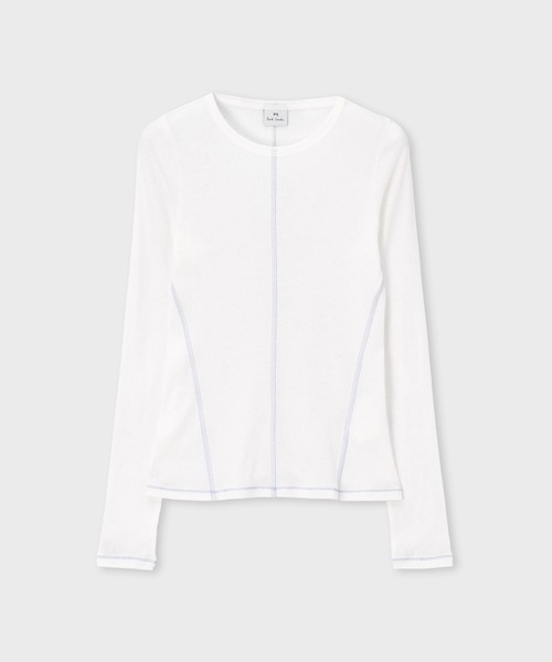 PS Paul Smith(ピーエスポールスミス)の「ウィメンズ コントラストステッチ リブ 長袖カットソー / 165430 J387R(Tシャツ/カットソー・レディース・ホワイト/ダークグリーン/ダークインディゴブルー・MEDIUM)」の2枚目の写真