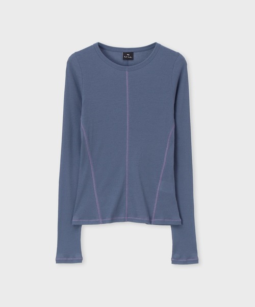 PS Paul Smith(ピーエスポールスミス)の「ウィメンズ コントラストステッチ リブ 長袖カットソー / 165430 J387R(Tシャツ/カットソー・レディース・ホワイト/ダークグリーン/ダークインディゴブルー・MEDIUM)」の1枚目の写真