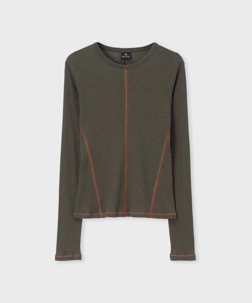 PS Paul Smith(ピーエスポールスミス)の「ウィメンズ コントラストステッチ リブ 長袖カットソー / 165430 J387R(Tシャツ/カットソー・レディース・ホワイト/ダークグリーン/ダークインディゴブルー・MEDIUM)」の3枚目の写真