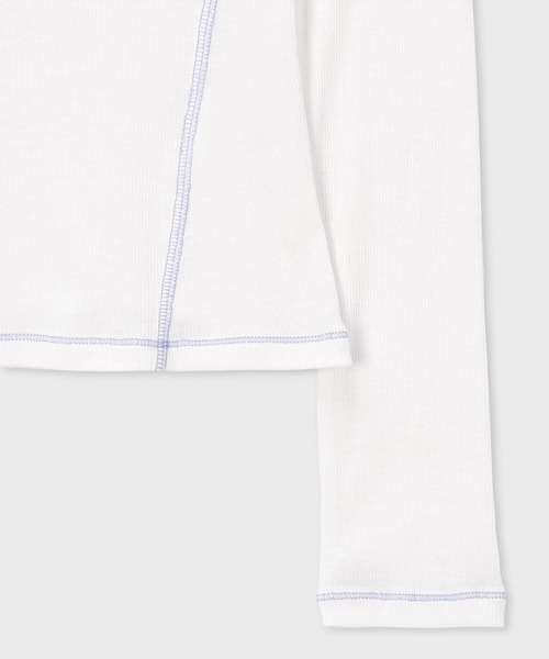 PS Paul Smith(ピーエスポールスミス)の「ウィメンズ コントラストステッチ リブ 長袖カットソー / 165430 J387R(Tシャツ/カットソー・レディース・ホワイト/ダークグリーン/ダークインディゴブルー・MEDIUM)」の5枚目の写真