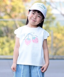 BEAMS mini | ▲イチゴ スカラップ Tシャツ 2026SS (90~150cm) 通園 通学 定番 プチプラ(Tシャツ/カットソー)