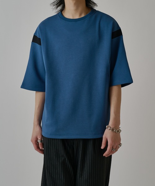 Lui's（ルイス）の「切替ポンチショートスリーブTシャツ（Tシャツ/カットソー・メンズ・ライトグレー/ブラック/ブルー・FREE）」の3枚目の写真