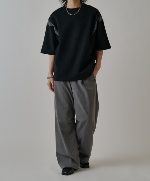 Lui's（ルイス）の「切替ポンチショートスリーブTシャツ（Tシャツ/カットソー・メンズ・ライトグレー/ブラック/ブルー・FREE）」の8枚目の写真