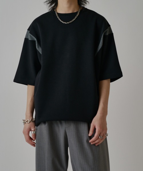 Lui's（ルイス）の「切替ポンチショートスリーブTシャツ（Tシャツ/カットソー・メンズ・ライトグレー/ブラック/ブルー・FREE）」の4枚目の写真