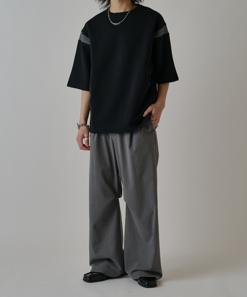 Lui's（ルイス）の「切替ポンチショートスリーブTシャツ（Tシャツ/カットソー・メンズ・ライトグレー/ブラック/ブルー・FREE）」の9枚目の写真