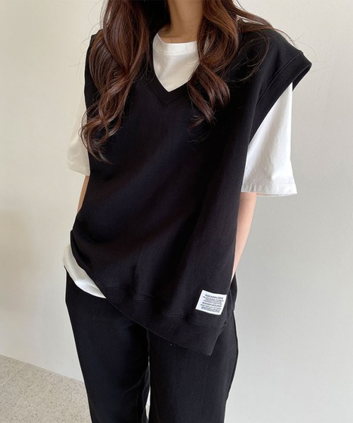 LAFFMO(ラフモ)の「【セットアップ】スウェットVネックベスト&パンツ 上下2点セット(セットアップ・レディース・ブラック/グレー・F)」の13枚目の写真