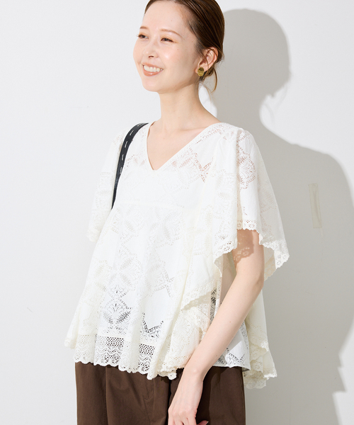 SLOBE IENA レースフリルVネックブラウス 追加》レースフリルVネックブラウス（シャツ／ブラウス）｜SLOBE IENA