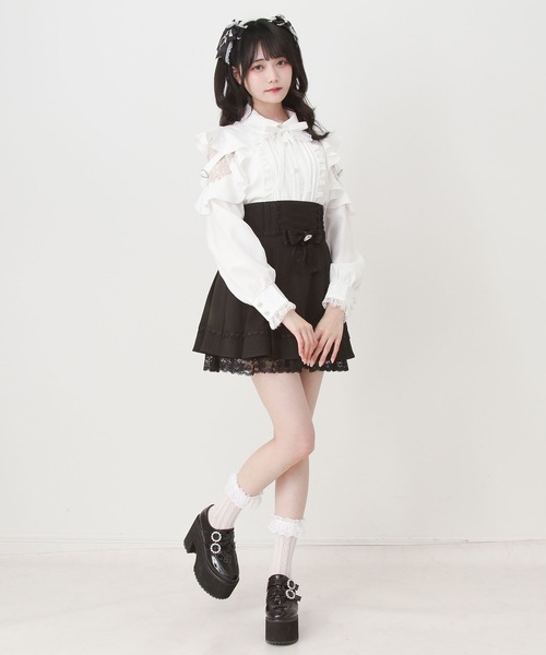 DearMyLove(ディアマイラブ)の「3wayレース重ねフリルビジューブラウス(シャツ/ブラウス・レディース・ブルーグレー/ホワイト・3L/LARGE/MEDIUM)」の3枚目の写真