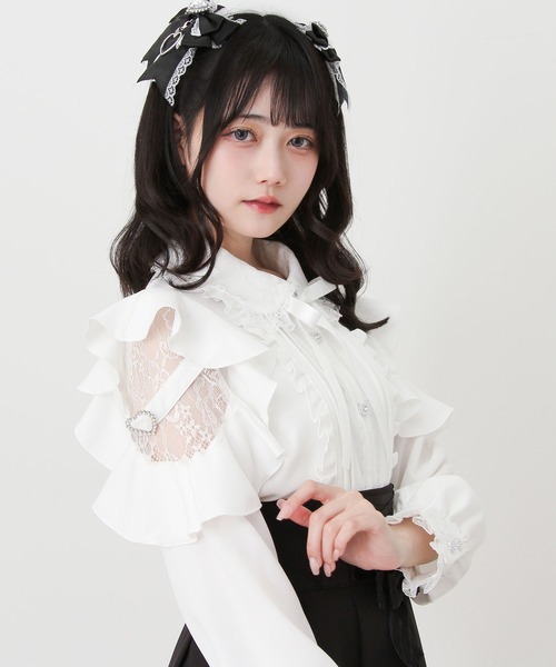 DearMyLove(ディアマイラブ)の「3wayレース重ねフリルビジューブラウス(シャツ/ブラウス・レディース・ブルーグレー/ホワイト・3L/LARGE/MEDIUM)」の5枚目の写真