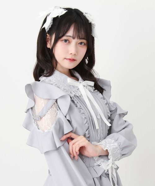 DearMyLove(ディアマイラブ)の「3wayレース重ねフリルビジューブラウス(シャツ/ブラウス・レディース・ブルーグレー/ホワイト・3L/LARGE/MEDIUM)」の9枚目の写真