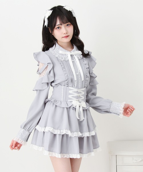DearMyLove(ディアマイラブ)の「3wayレース重ねフリルビジューブラウス(シャツ/ブラウス・レディース・ブルーグレー/ホワイト・3L/LARGE/MEDIUM)」の12枚目の写真