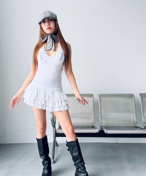 Y2K SYNAPSE FACTORY（ワイツーケー シナプスファクトリー）の「【ラインストーン・クロス】ホルターネックノースリーブ（Tシャツ/カットソー・レディース・ホワイト/ブラック/スモークピンク・FREE）」の5枚目の写真