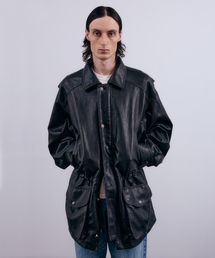 NUAKLE（ヌアクル）の「(m) サファリフェイクレザージャケット_ブラック（ミリタリージャケット）」