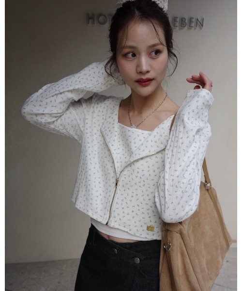 JUMELLE(ジュメロ)の「花柄ジップカーデ(Tシャツ/カットソー・レディース・ホワイト/クリーム・FREE)」の7枚目の写真