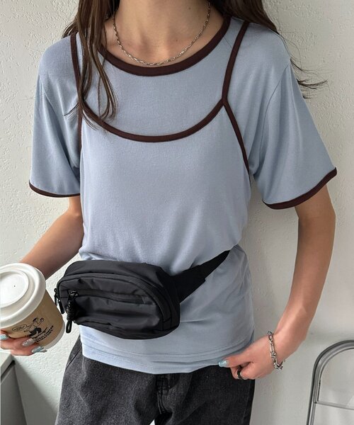 DISCOAT(ディスコート)の「【WEB限定】配色キャミソール×Tシャツセット(Tシャツ/カットソー・レディース・ブラウン/ブルー系その他/アイボリー/グレー・MEDIUM)」の9枚目の写真
