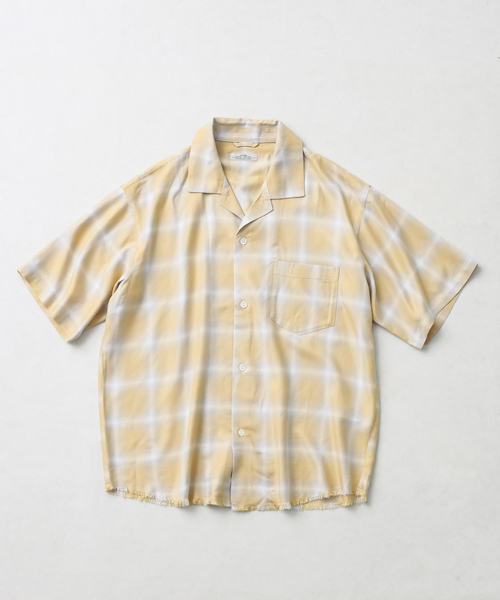 レーヨン アンカット フリンジ オンブレーチェック 半袖シャツ（シャツ