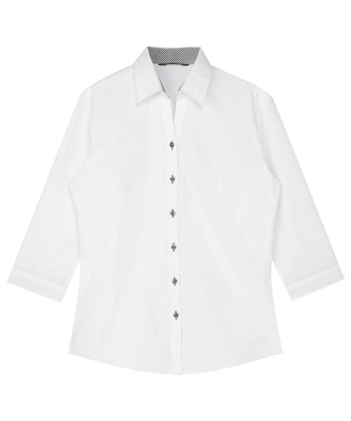 TOKYO SHIRTS(トウキョウシャツ)の「【透け防止】 形態安定ノンアイロン スキッパー 7分袖ビジネスワイシャツ(ビジネスシャツ・レディース・ホワイト・S/M/L/LL/XL)」の1枚目の写真