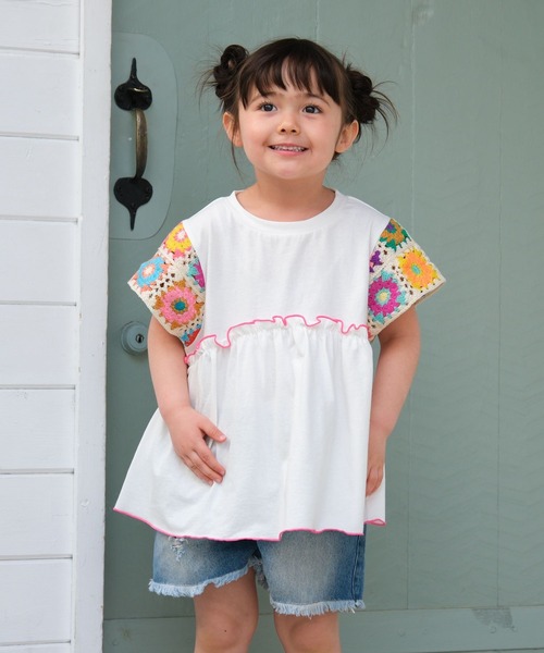 LEPSIM（レプシィム）の「【KIDS】袖クロシェプルオーバーSS　661797（Tシャツ/カットソー・キッズ・ブルー/ナチュラル/チャコールグレー/ネイビー・14/13/12）」の7枚目の写真