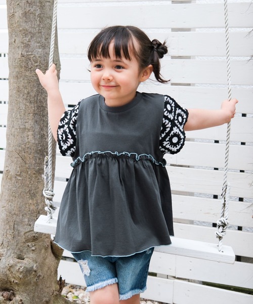 LEPSIM（レプシィム）の「【KIDS】袖クロシェプルオーバーSS　661797（Tシャツ/カットソー・キッズ・ブルー/ナチュラル/チャコールグレー/ネイビー・14/13/12）」の11枚目の写真