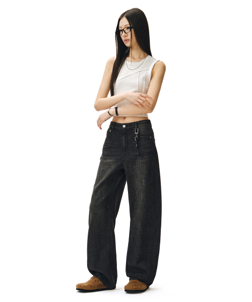 DECET WOMEN（デケット ウーマン）の「[リネンライク]リネンライクカーブワイドジーンズ DCWPT026BLACK（デニムパンツ・レディース・その他・X-SMALL/SMALL/MEDIUM/LARGE）」の6枚目の写真
