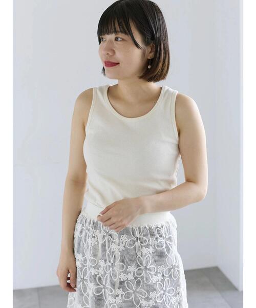 Samansa Mos2（サマンサ モスモス）の「リブテレコタンクトップ（Tシャツ/カットソー・レディース・オフホワイト/グレー系その他/ブラック・F）」の2枚目の写真