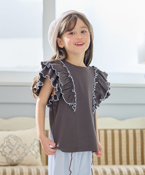 Piet（ピエット）の「肩フリルTシャツ（Tシャツ/カットソー・キッズ・オフホワイト/チャコールグレー・120/130/110/100）」の11枚目の写真