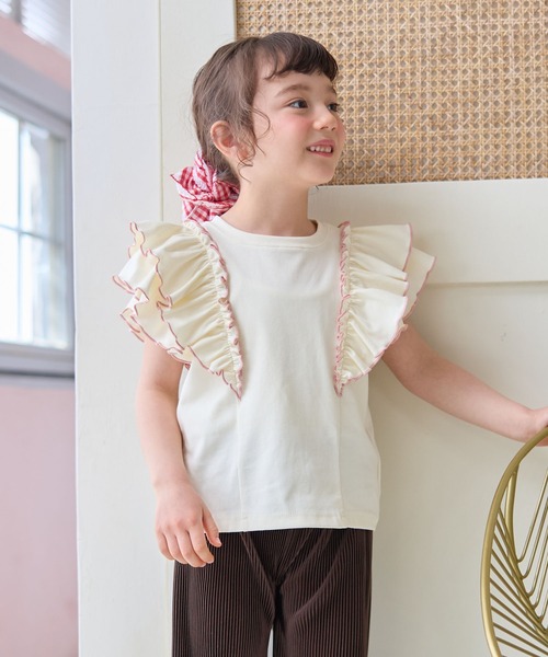 Piet（ピエット）の「肩フリルTシャツ（Tシャツ/カットソー・キッズ・オフホワイト/チャコールグレー・120/130/110/100）」の7枚目の写真