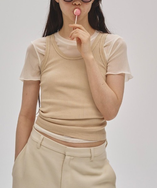 TODAYFUL（トゥデイフル）の「Seamless Rib Tanktop 12610612（タンクトップ・レディース・ライトグリーン/ピンク/レッド/ライトブルー/ベージュ・FREE）」の15枚目の写真