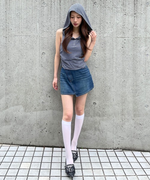3.3 Field Trip (3.3フィールドトリップ)の「3.3 Field Trip/ボーダーフーディーノースリーブトップス(Tシャツ/カットソー・レディース・ブラック/ネイビー/グレー/イエロー・FREE)」の13枚目の写真