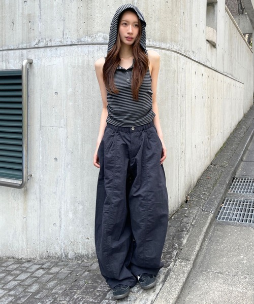 3.3 Field Trip (3.3フィールドトリップ)の「3.3 Field Trip/ボーダーフーディーノースリーブトップス(Tシャツ/カットソー・レディース・ブラック/ネイビー/グレー/イエロー・FREE)」の9枚目の写真