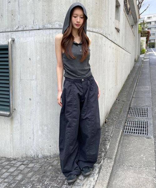 3.3 Field Trip (3.3フィールドトリップ)の「3.3 Field Trip/ボーダーフーディーノースリーブトップス(Tシャツ/カットソー・レディース・ブラック/ネイビー/グレー/イエロー・FREE)」の10枚目の写真
