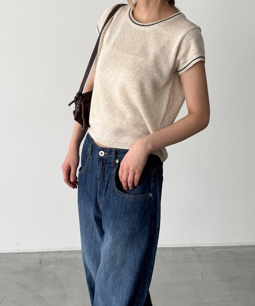 CANAL JEAN(キャナルジーン)の「El mar リネン混ラインクルー半袖ニット(ニット/セーター・レディース・オートミール/アイボリー・ONE SIZE)」の6枚目の写真