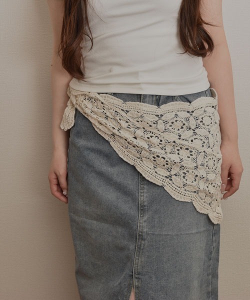 VIBGYOR Women(ヴィブジョー ウィメン)の「【resonance】ヴィンテージデザイン 花柄 レース ラップスカート/付け裾【マルチウェイ】(その他トップス・レディース・ベージュ/ブラック/ホワイト・FREE)」の13枚目の写真