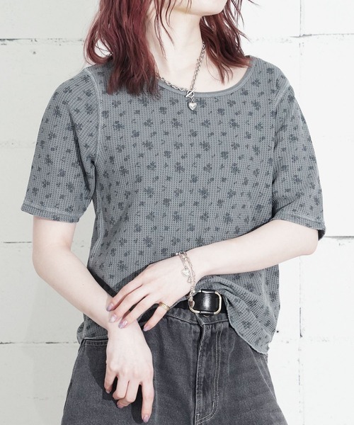 JEMORGAN（ジェーイーモーガン）の「"04"≪JEMORGAN≫パックT ワッフル 花柄 ハーフスリーブ Tシャツ ピグメント染め（Tシャツ/カットソー・レディース・グレー系1/ライトグリーン系1/イエロー系1/ダルブルー系1・FREE）」の6枚目の写真