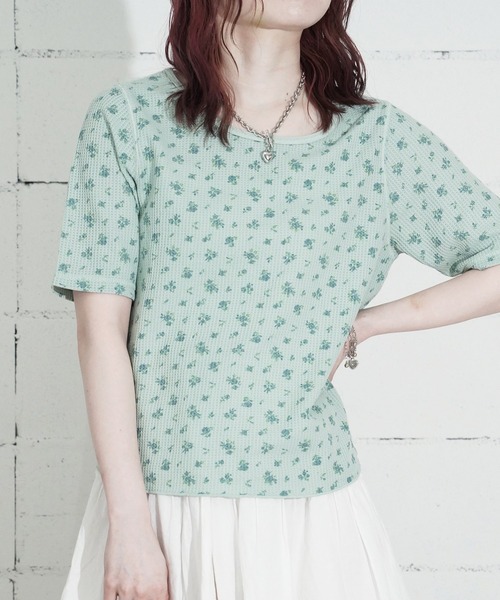 JEMORGAN（ジェーイーモーガン）の「"04"≪JEMORGAN≫パックT ワッフル 花柄 ハーフスリーブ Tシャツ ピグメント染め（Tシャツ/カットソー・レディース・グレー系1/ライトグリーン系1/イエロー系1/ダルブルー系1・FREE）」の8枚目の写真