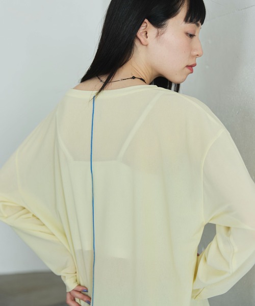 PILIT(ピリット)の「配色メローシアーロンT(Tシャツ/カットソー・レディース・ブルー/イエロー/ピンク/オフホワイト・MEDIUM)」の3枚目の写真