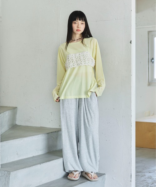 PILIT(ピリット)の「配色メローシアーロンT(Tシャツ/カットソー・レディース・ブルー/イエロー/ピンク/オフホワイト・MEDIUM)」の7枚目の写真